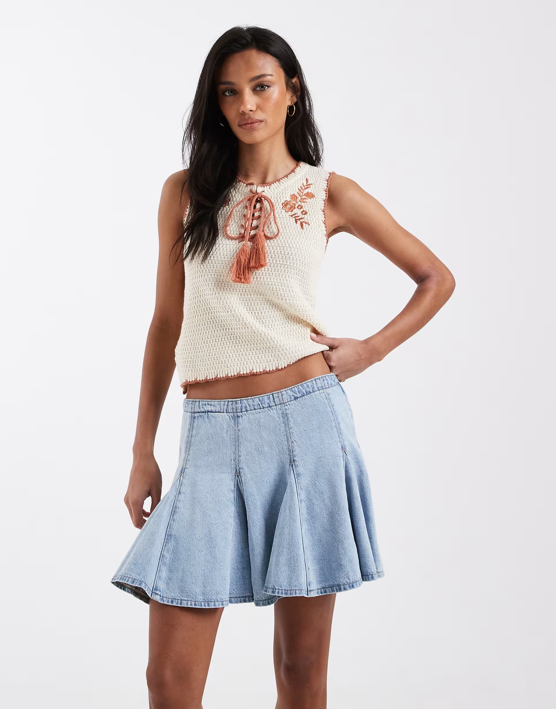ASOS Levi's Godet pleated denim mini skirt in bleach wash