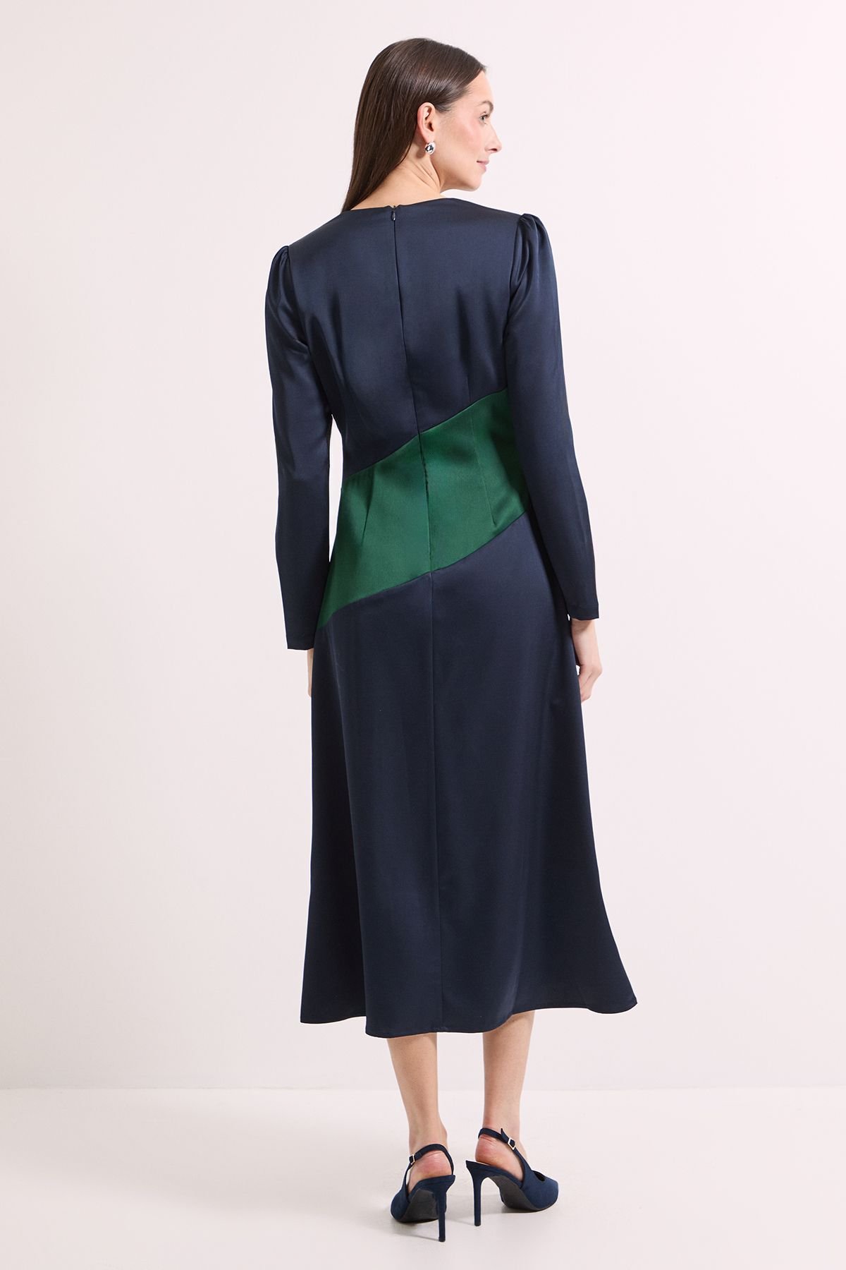 Principles Principles Women's Satin Colour Block Midi Dress in Navy - 3