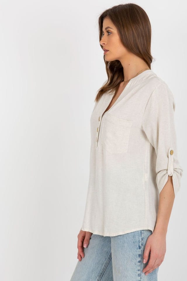 Love Lace Love Lace Women's Heart Neckline Blouse with Clasp Pocket in Beige - 3