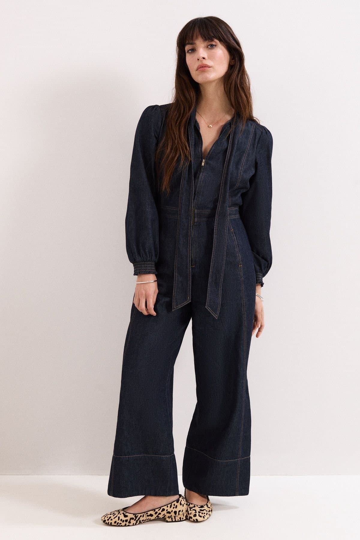 Phase Eight Phase Eight Women's Patricia Tie Neck Denim Jumpsuit in Dark Indigo