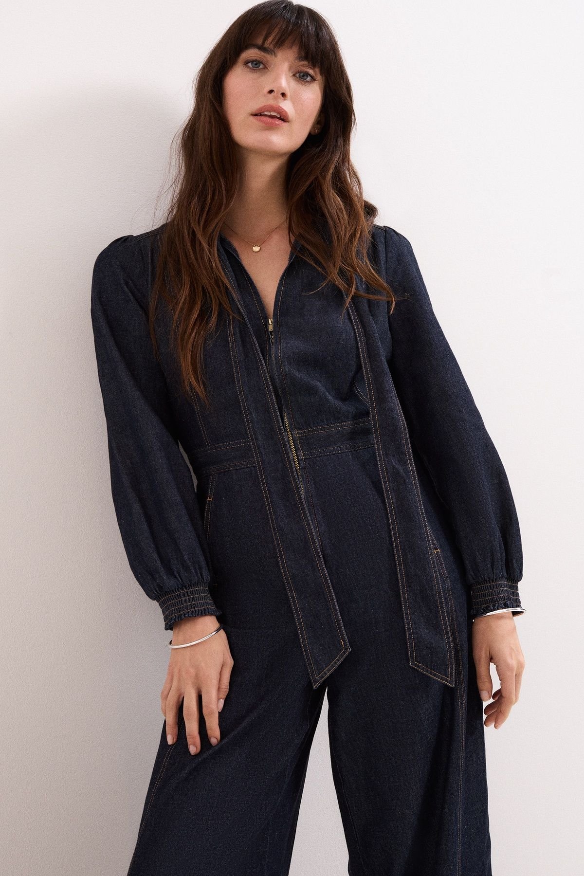 Phase Eight Phase Eight Women's Patricia Tie Neck Denim Jumpsuit in Dark Indigo - 3