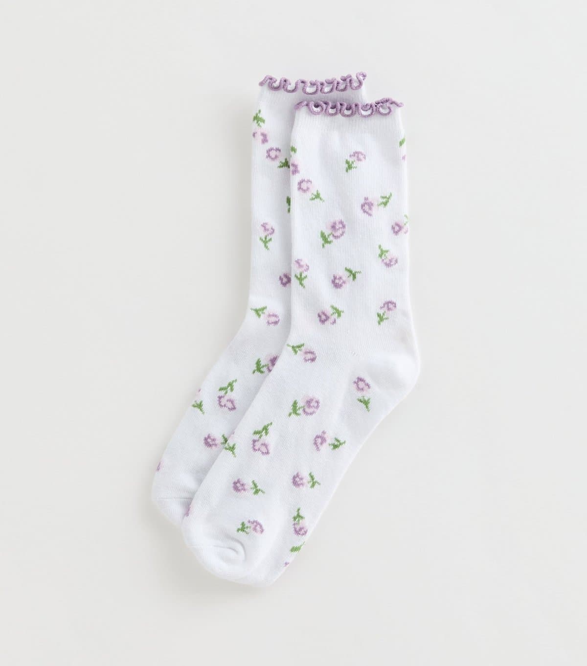 New Look White Floral Pattern Frill Trim Socks New Look