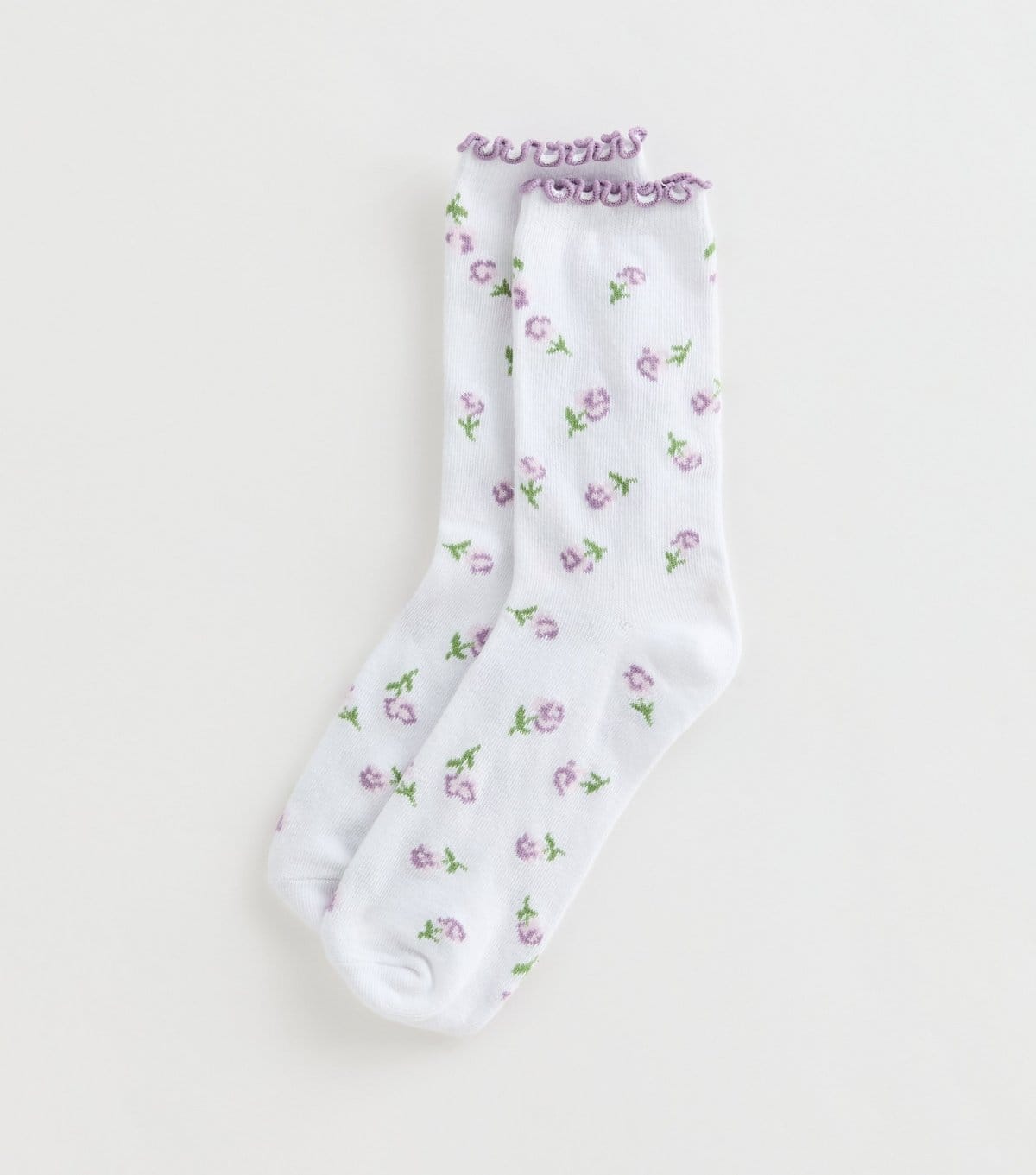 New Look White Floral Pattern Frill Trim Socks New Look - 1