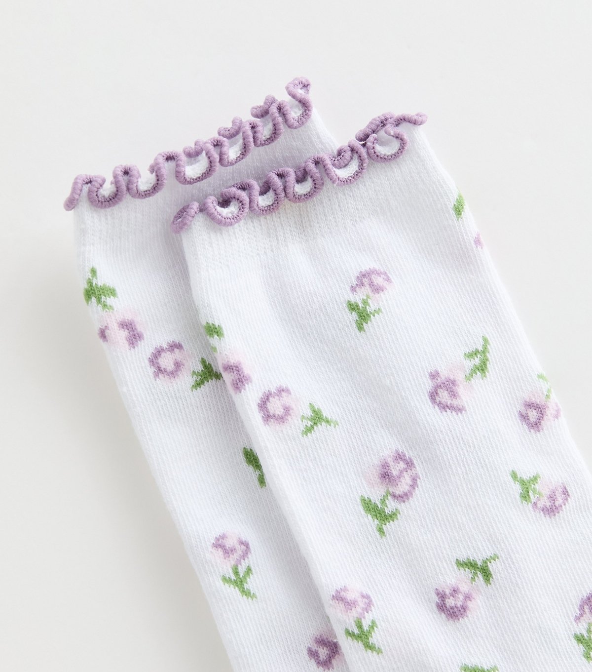New Look White Floral Pattern Frill Trim Socks New Look - 2