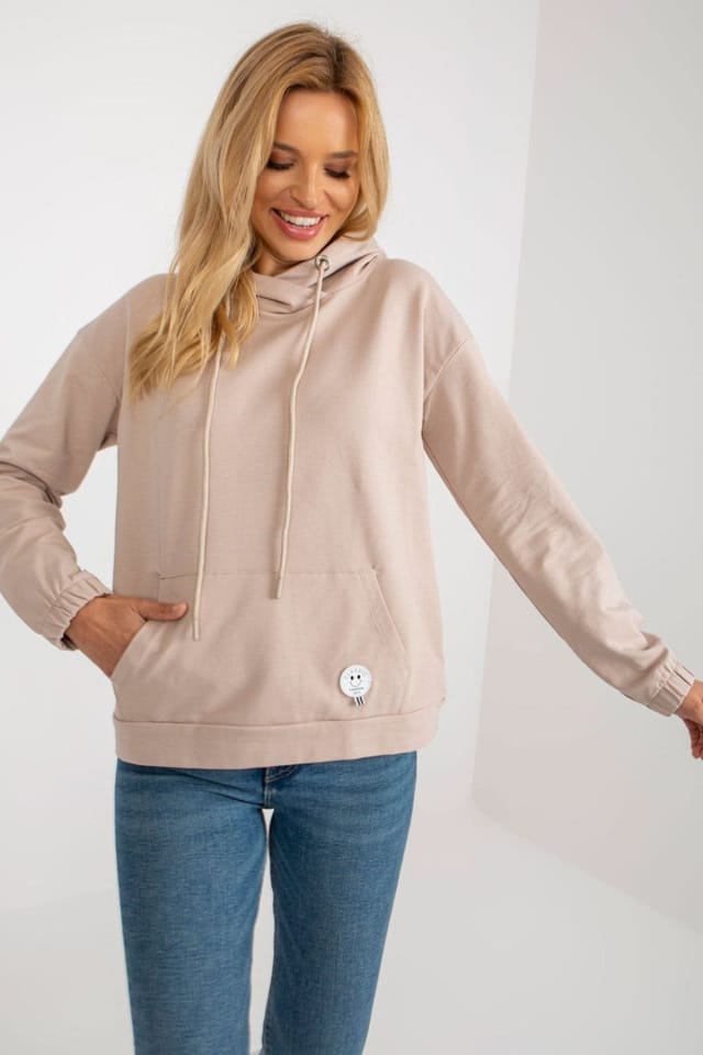 Love Lace Love Lace Women's Soft Cotton Hooded Kangaroo Pocket Sweatshirt Style 185946 in Beige - 2