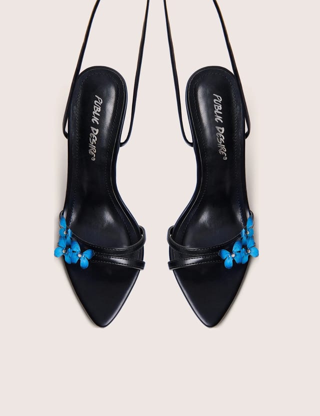 Public Desire Hallie Black Butterfly Embellishment Ankle Tie High Heels - 2