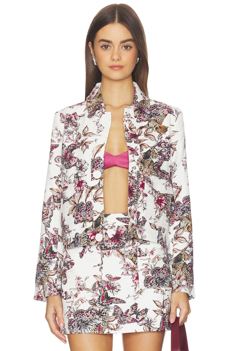 revolve Nyx Crop Jacket in White Multi Large Butterfly Jungle