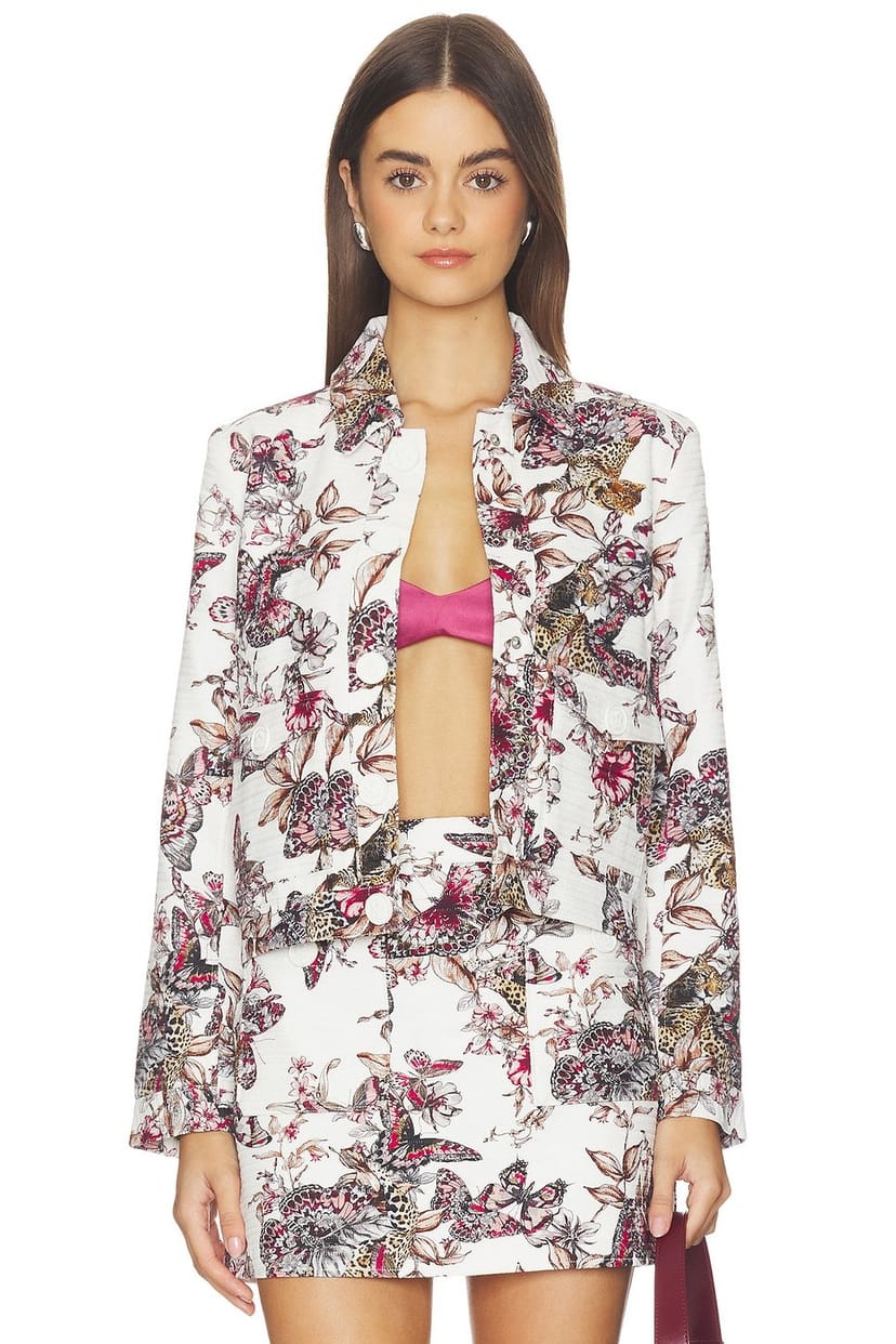 revolve Nyx Crop Jacket in White Multi Large Butterfly Jungle - 1