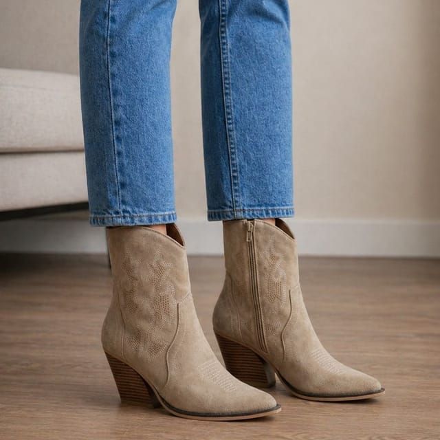 Truffle Collection Truffle Collection Women's Calf Boots Pointed Toe Zip Fastening Microfibre Block Heel Shoes in Taupe - 2