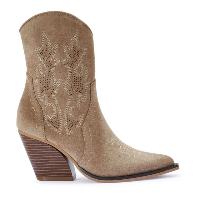 Truffle Collection Truffle Collection Women's Calf Boots Pointed Toe Zip Fastening Microfibre Block Heel Shoes in Taupe - 3