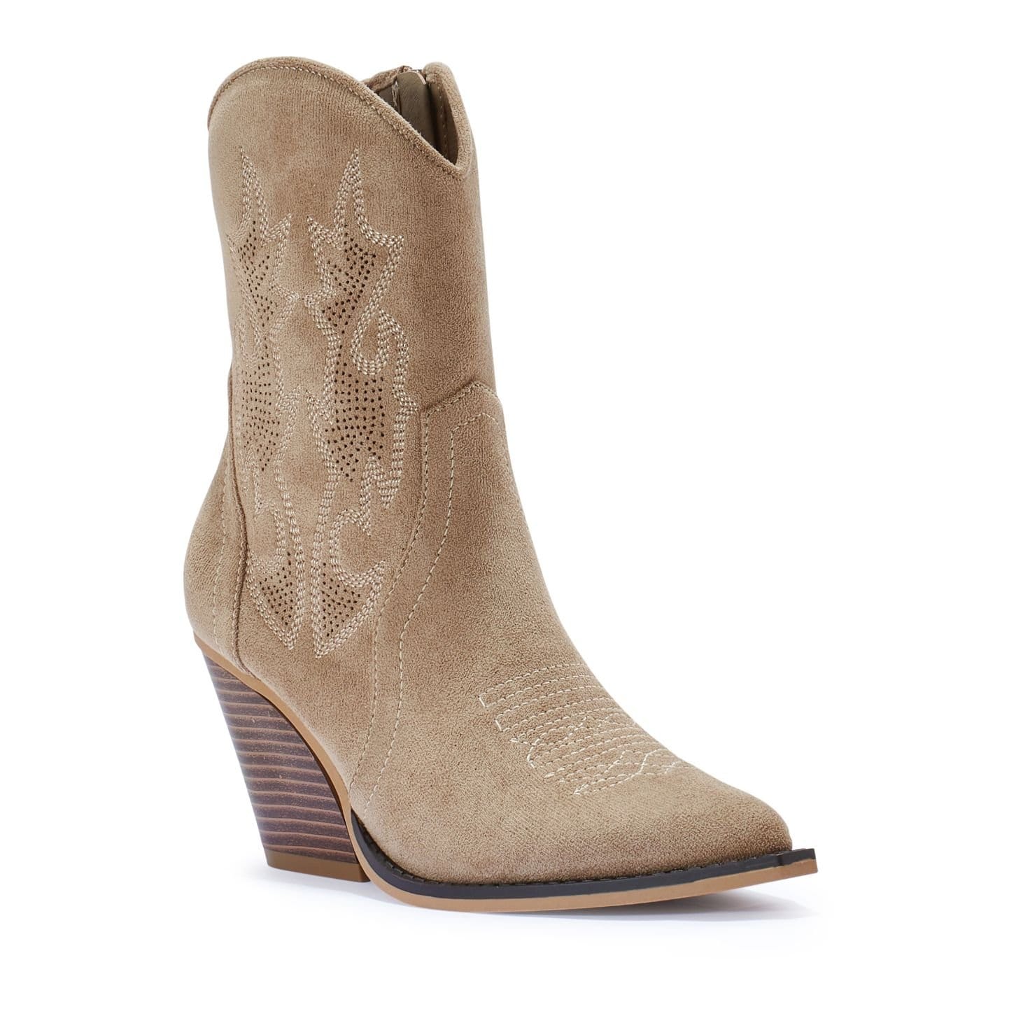 Truffle Collection Truffle Collection Women's Calf Boots Pointed Toe Zip Fastening Microfibre Block Heel Shoes in Taupe - 4