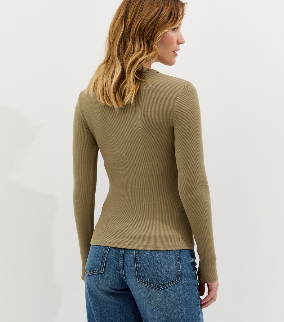 New Look Women's Light Khaki Ribbed Crew Neck Long Sleeve Top New Look - 4