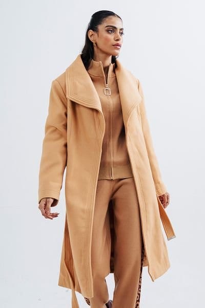 Urban Studio Urban Studio Women's Elegant Wool Blend Soft & Warm Over coat in Tan - 2