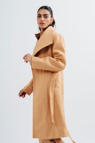 Urban Studio Urban Studio Women's Elegant Wool Blend Soft & Warm Over coat in Tan - 3