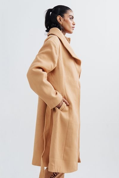 Urban Studio Urban Studio Women's Elegant Wool Blend Soft & Warm Over coat in Tan - 4