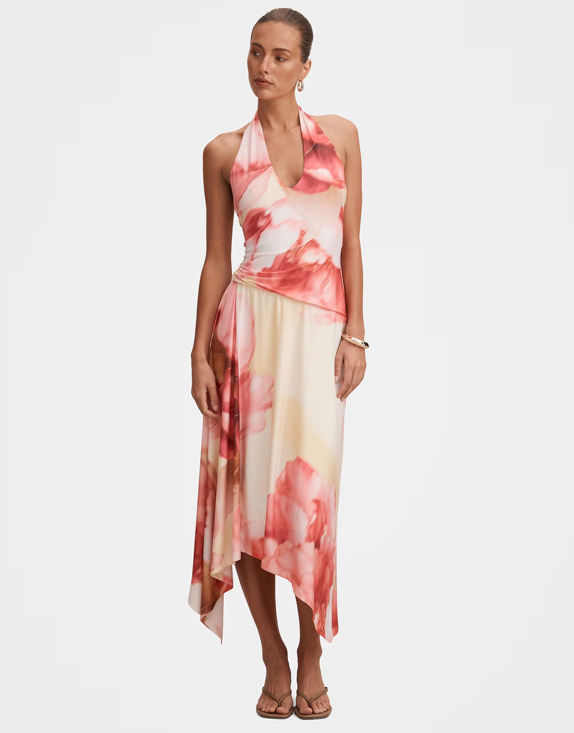 ASOS Forever New slinky halter neck high low midi dress in pink floral