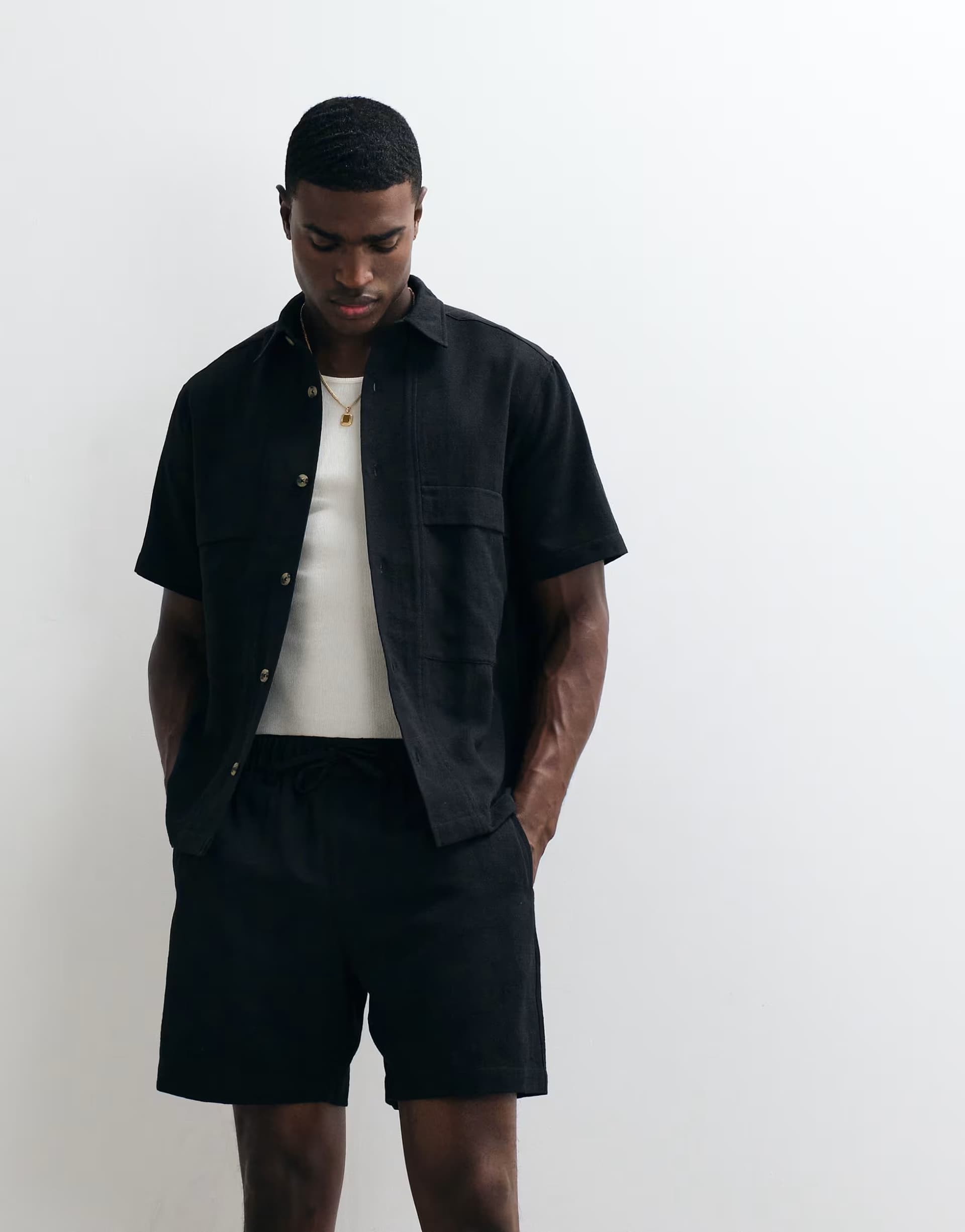 ASOS ASOS DESIGN co-ord relaxed textured shirt with pocket detail in black