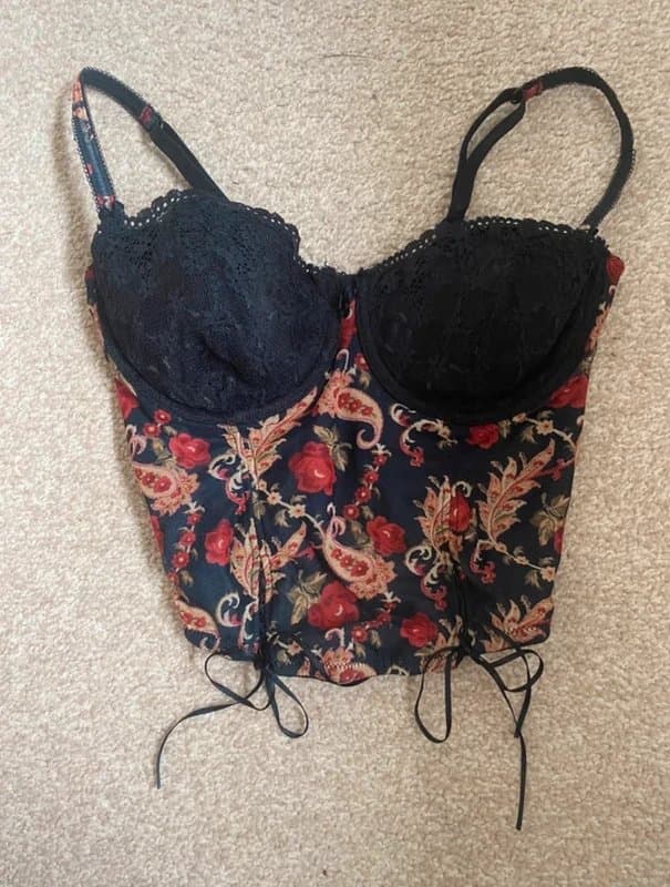 Vintage Vintage y2k sheer mesh paisley print lace corset cami, bustier top so flattering