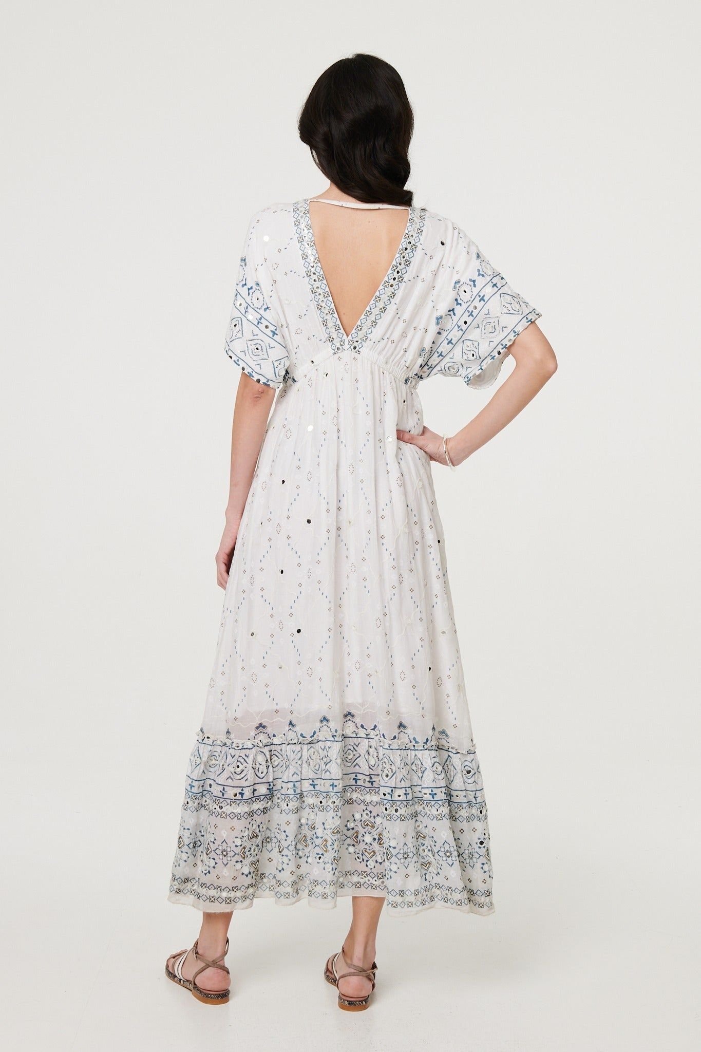 Izabel London Izabel London Women's Embellished Border Print Maxi Dress in White - 3