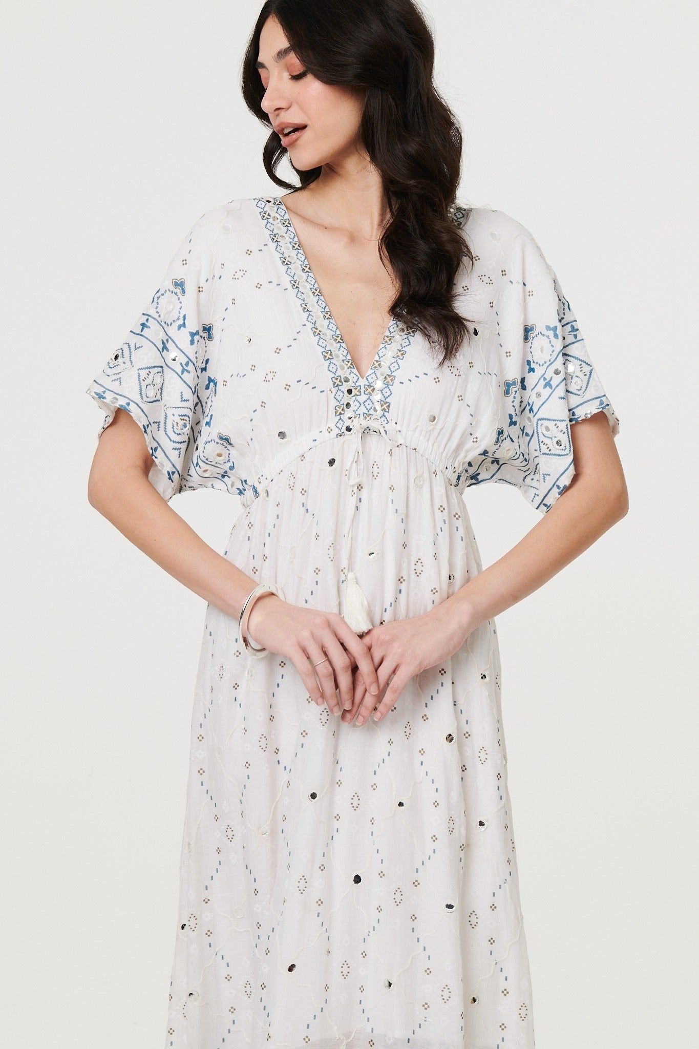 Izabel London Izabel London Women's Embellished Border Print Maxi Dress in White - 4