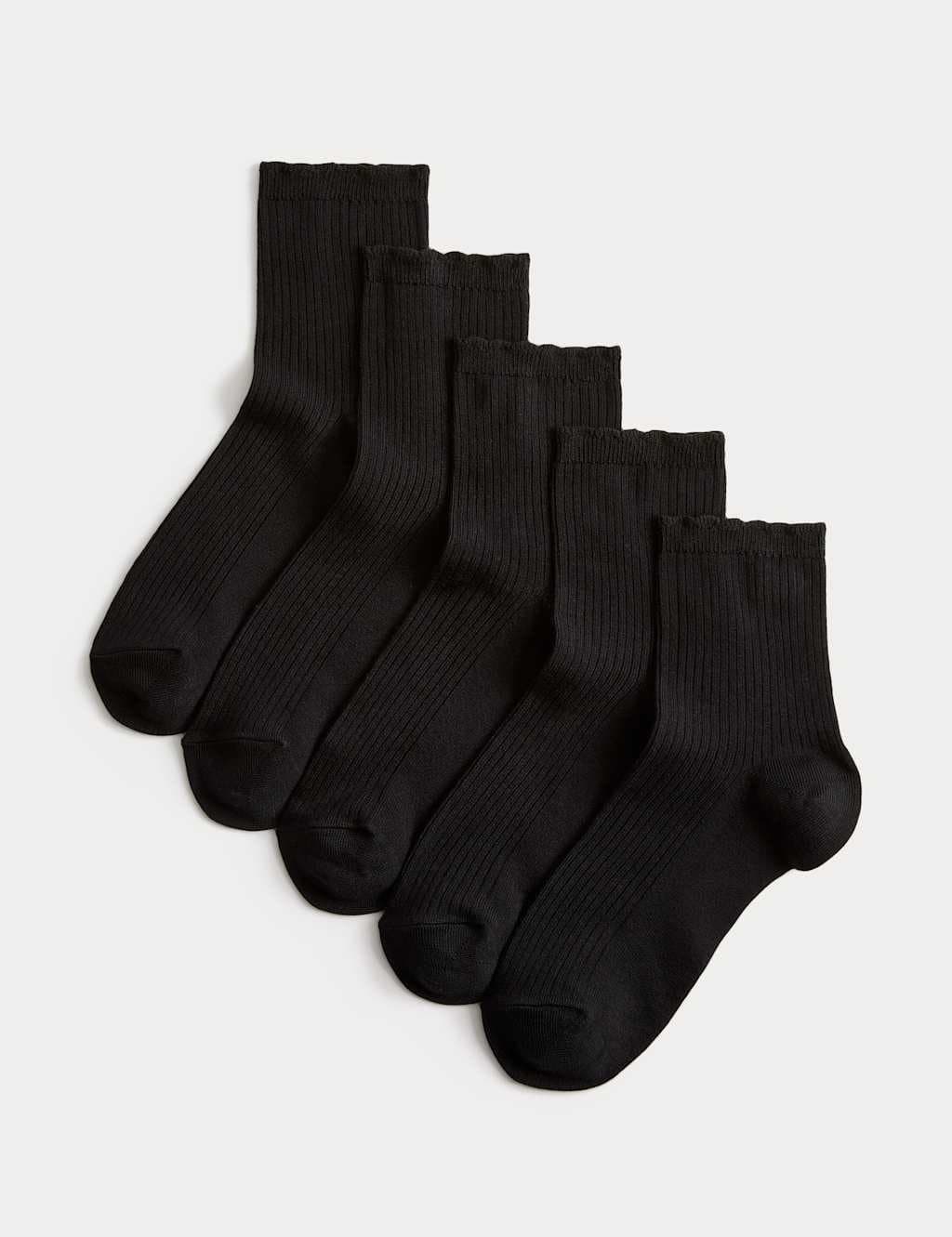Marks & Spencer M&S 5 Pack Supersoft Ribbed Quarter Socks Black