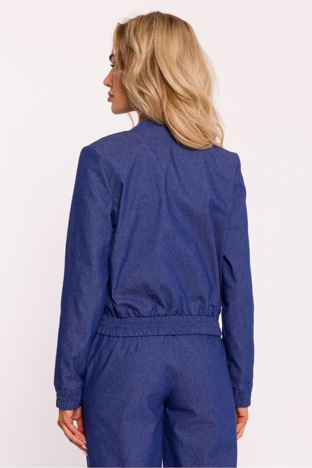 Love Lace Love Lace Women's Cotton Snap Front Bomber Jacket with Rib Cuff in Blue - 3