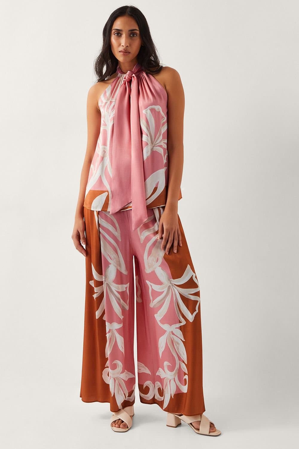 Monsoon Monsoon Pink Floral Satin Wide Leg Trousers