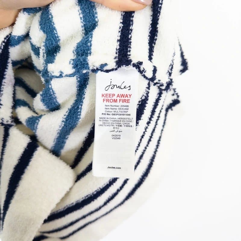 Joules Joules Seaham Fleece Sweatshirt Jumper Size 12 White Multi Stripe Towelling