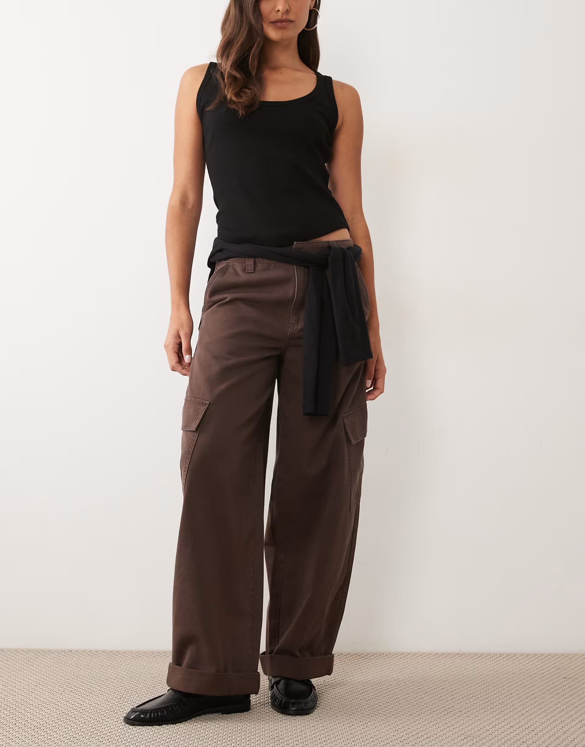 ASOS ASOS DESIGN rolled hem cargo trouser with pocket detail in washed chocolate