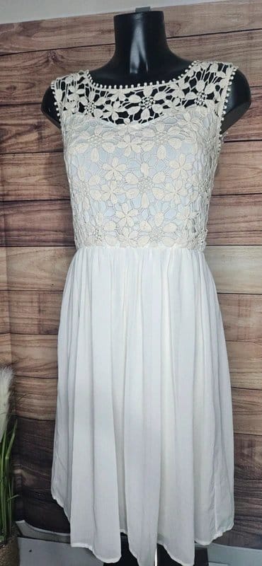 Club L Club L cream crochet chiffon dress size 14 - 1