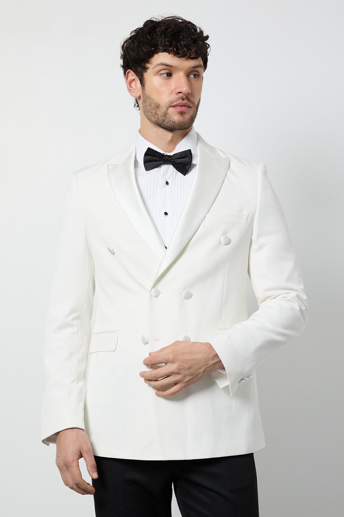 Burton Burton Men's White Double Breasted Tuxedo Jacket - 1