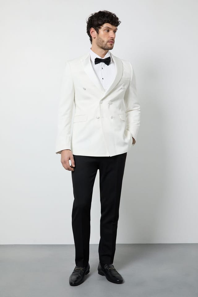 Burton Burton Men's White Double Breasted Tuxedo Jacket - 2