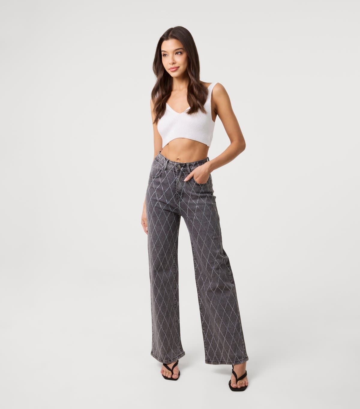 Pink Vanilla Women's Black Washed Diamante Embellished Jeans Pink Vanilla New Look