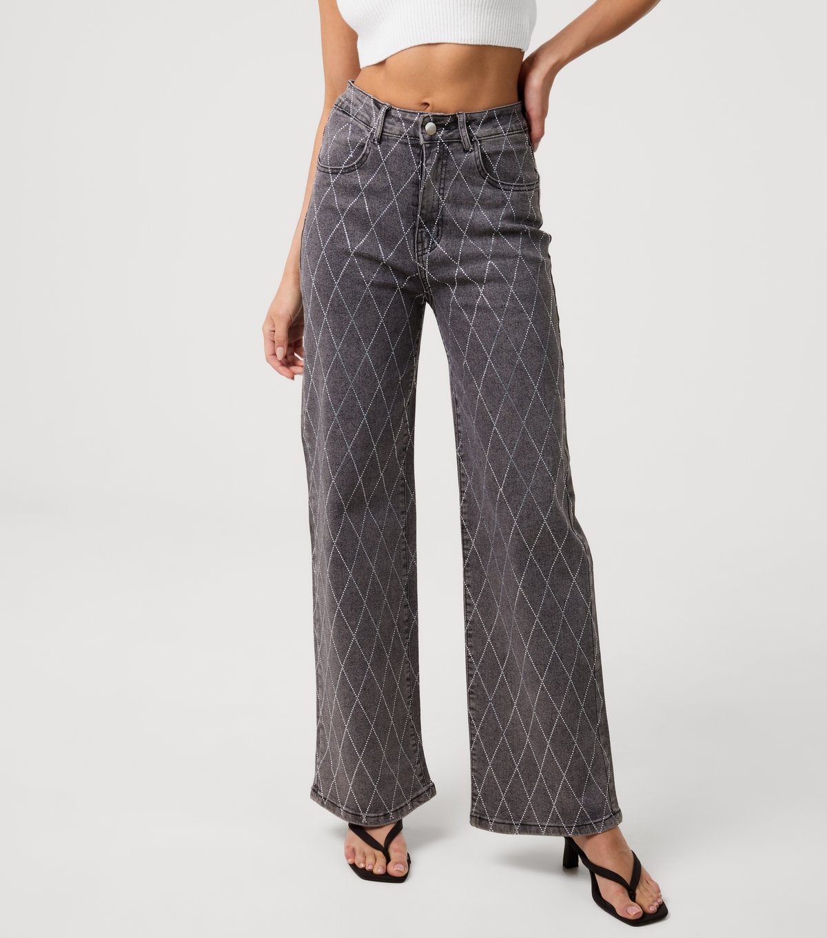 Pink Vanilla Women's Black Washed Diamante Embellished Jeans Pink Vanilla New Look - 2