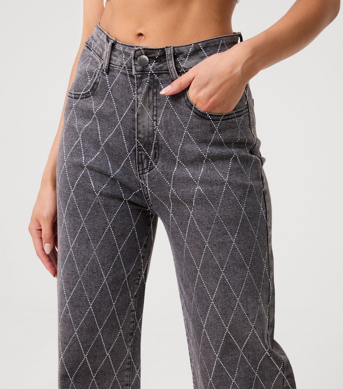 Pink Vanilla Women's Black Washed Diamante Embellished Jeans Pink Vanilla New Look - 3