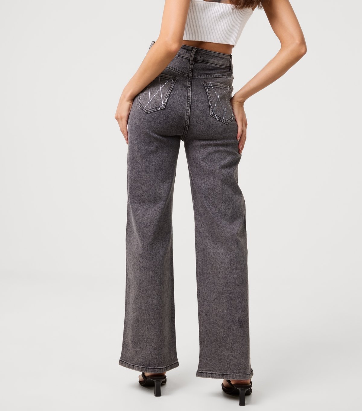 Pink Vanilla Women's Black Washed Diamante Embellished Jeans Pink Vanilla New Look - 4