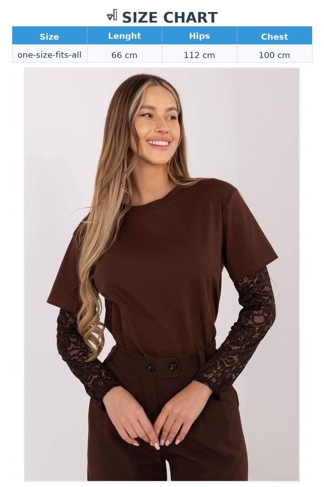 Love Lace Love Lace Women's Everyday Cotton Blend Lace Sleeve Blouse in Brown - 4