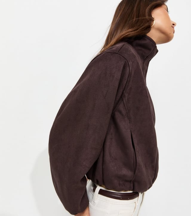 New Look Women's Dark Brown Faux Suede Bubble Hem Jacket New Look - 2