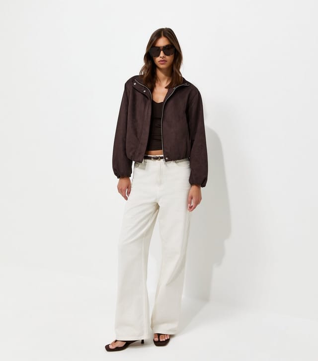 New Look Women's Dark Brown Faux Suede Bubble Hem Jacket New Look - 3