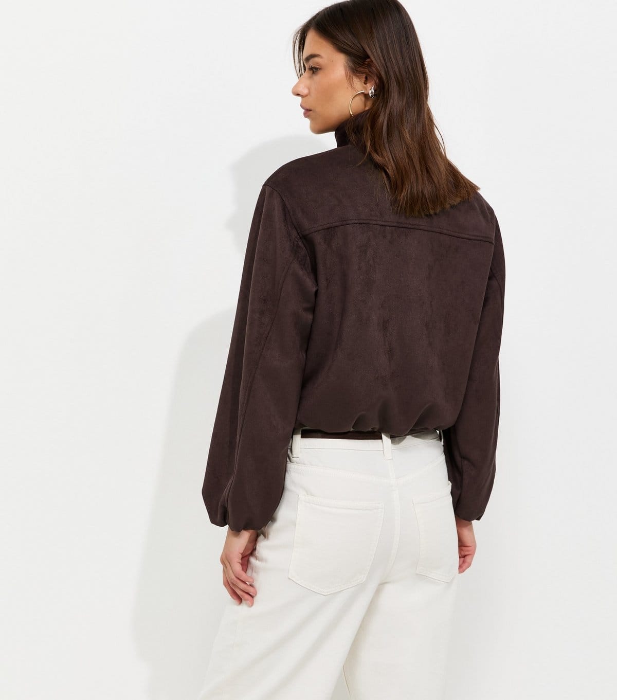 New Look Women's Dark Brown Faux Suede Bubble Hem Jacket New Look - 4