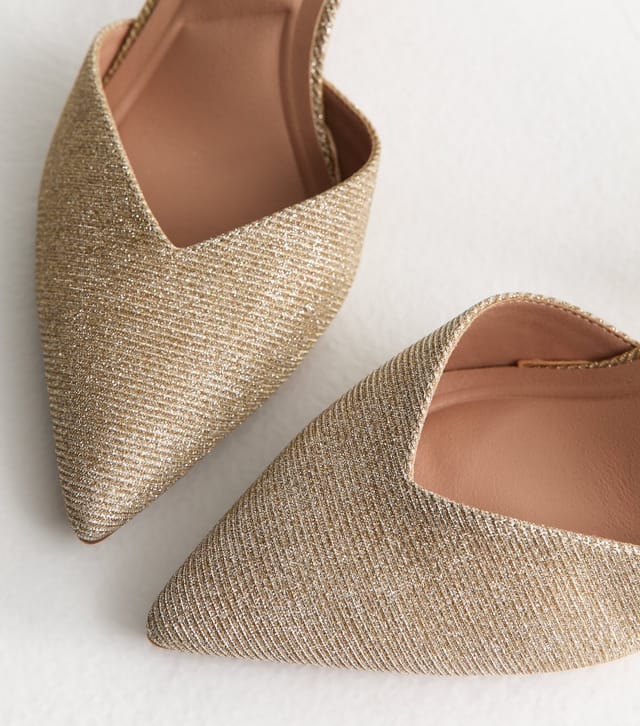 New Look Women's Wide Fit Gold V-Vamp Shimmer Court Shoes Vegan New Look - 3