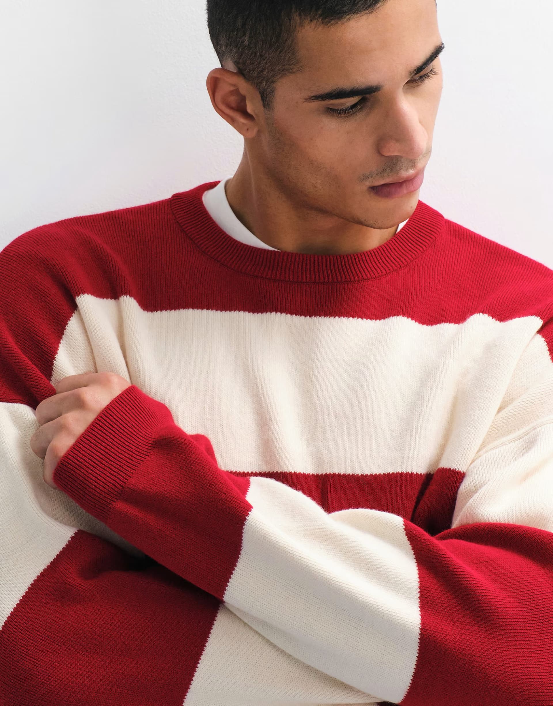 ASOS ASOS DESIGN oversized knitted striped jumper in red and ecru
