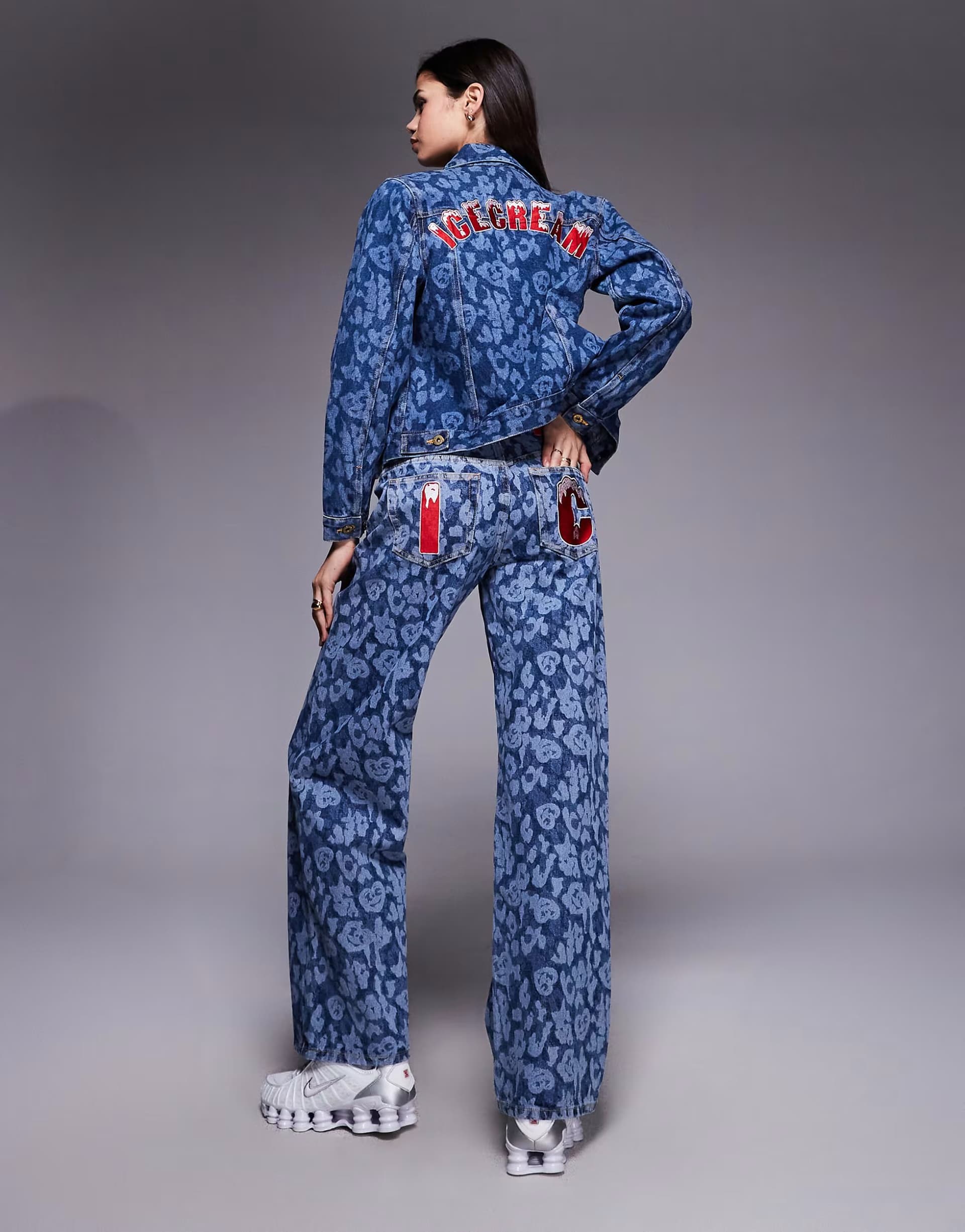 ASOS ICECREAM laser camo denim jeans co-ord in mid wash blue