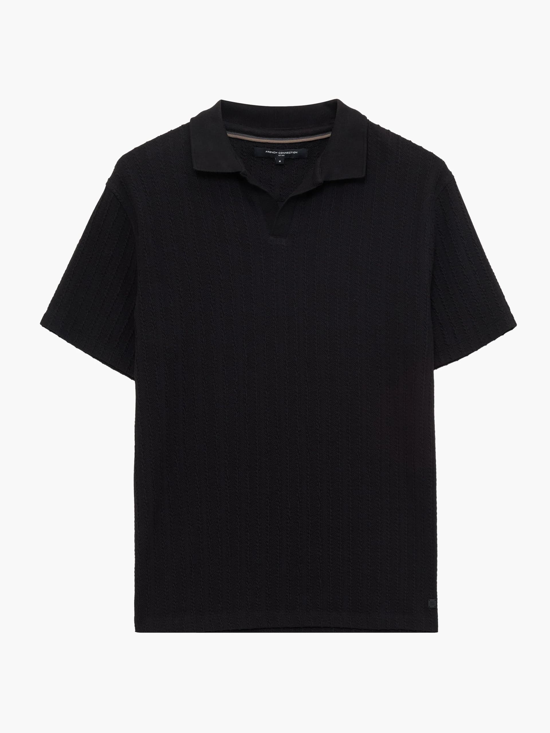 French Connection Black Aran Textured Jersey Polo Shirt Black