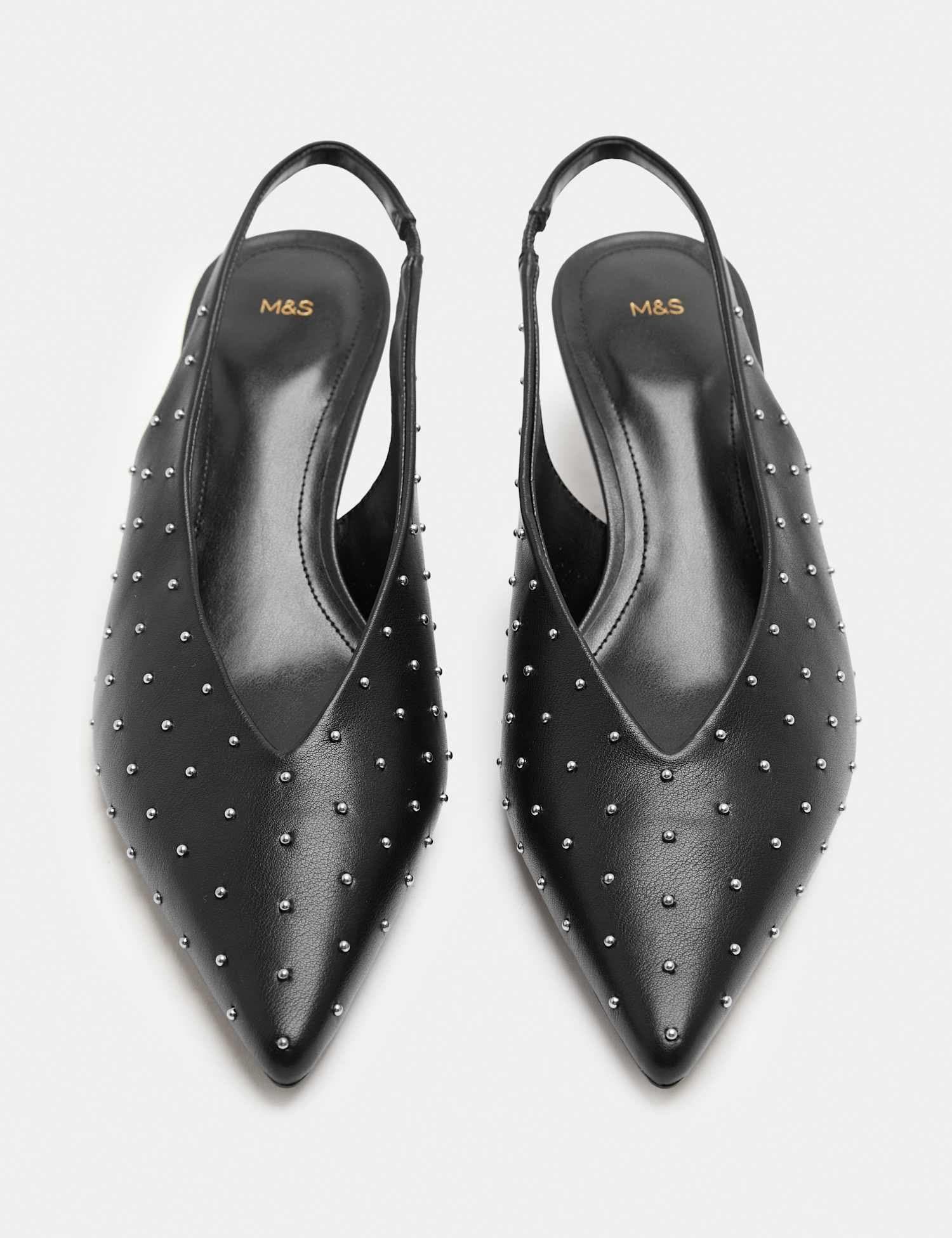 Marks & Spencer M&S Pin Stud Kitten Heel Slingback Shoes Black