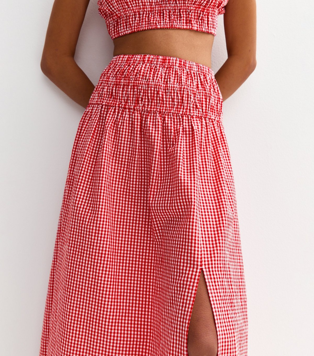 New Look Women's Red Gingham Check Slit Hem Maxi Skirt New Look - 2