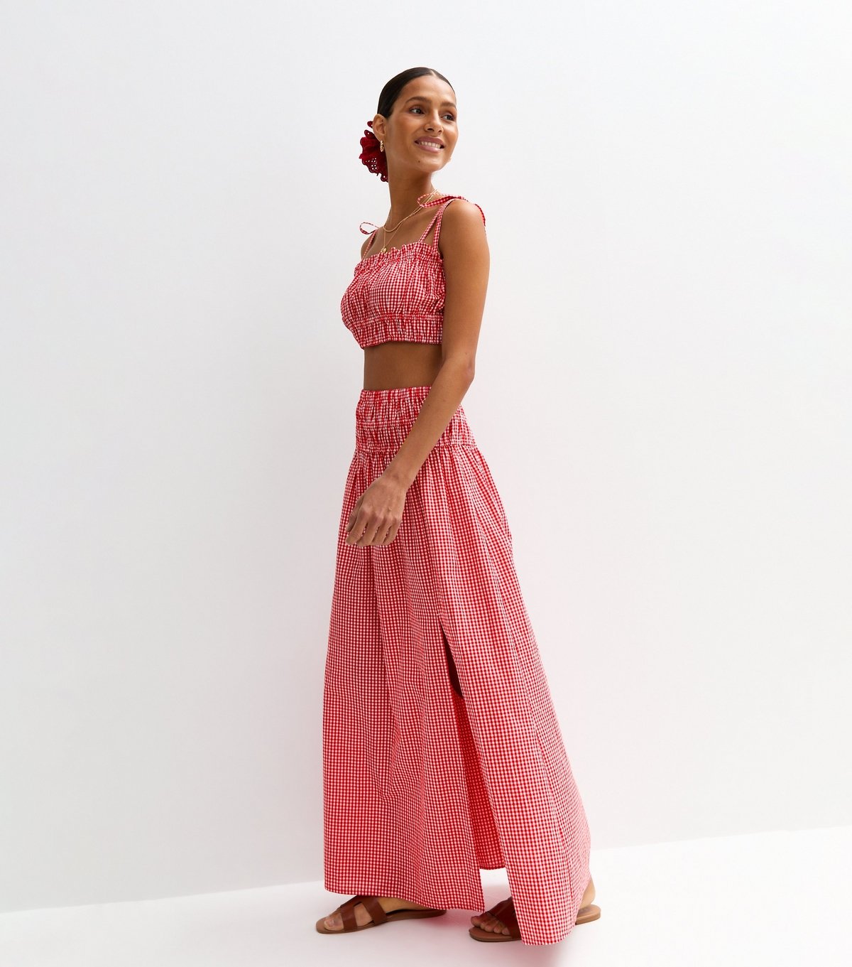 New Look Women's Red Gingham Check Slit Hem Maxi Skirt New Look - 3