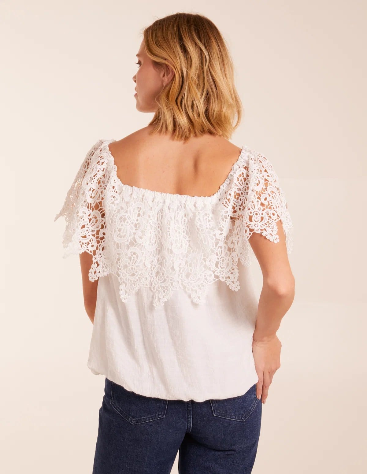Blue Vanilla Crochet Lace Milkmaid Puff Ball Top - 4