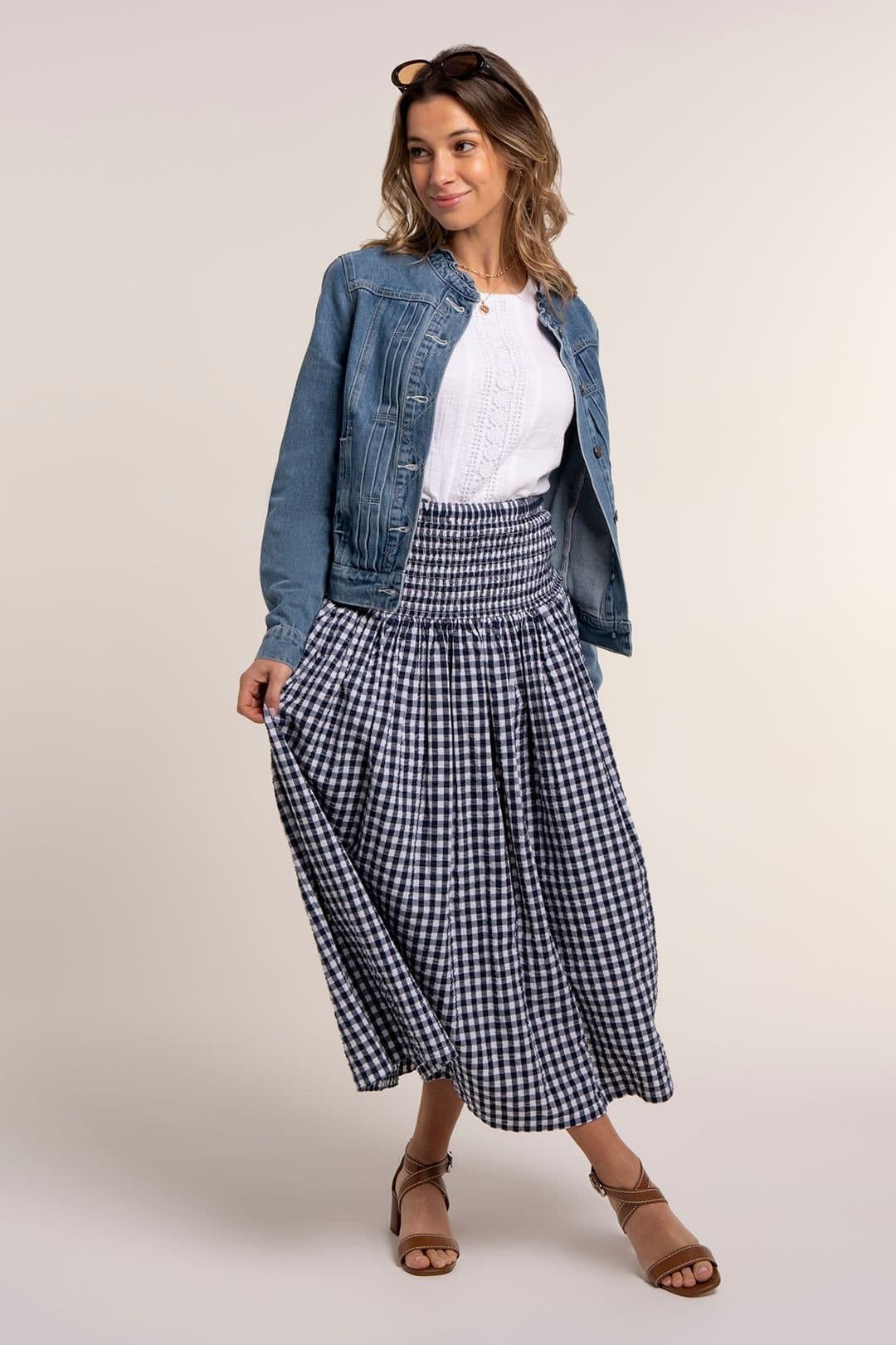 Brakeburn Brakeburn Navy Gingham Maxi Skirt