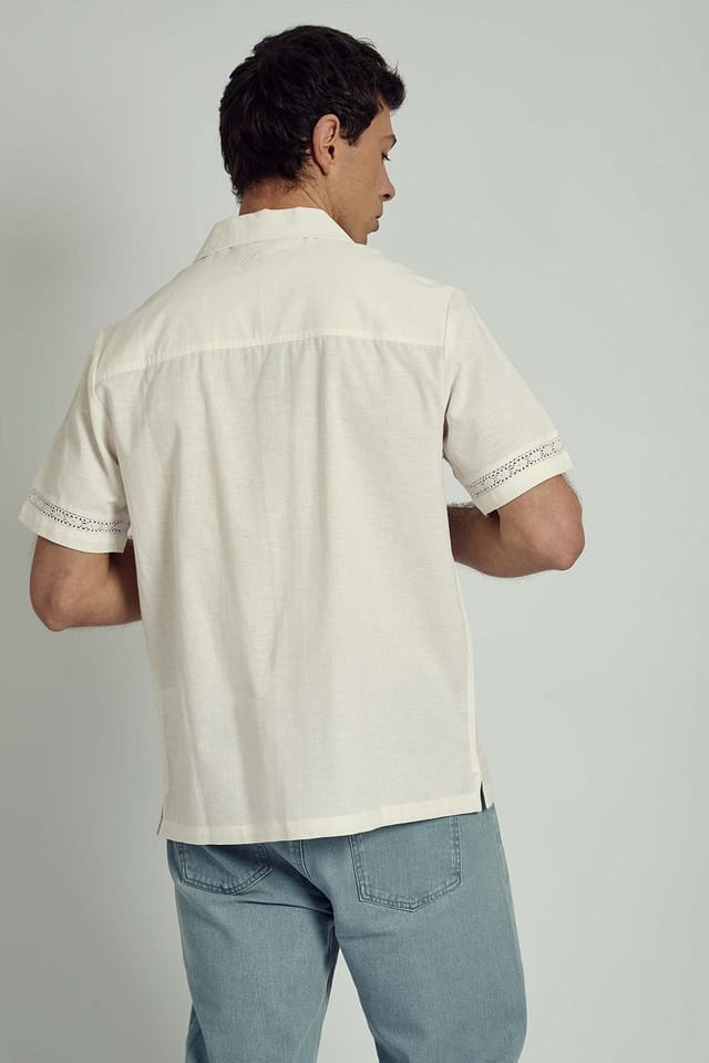Native Youth Native Youth Men's Cotton Linen Short Sleeve Lace Shirt in White - 2